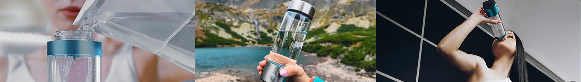 Hydrogen water bottle on a kitchen counter with fresh water